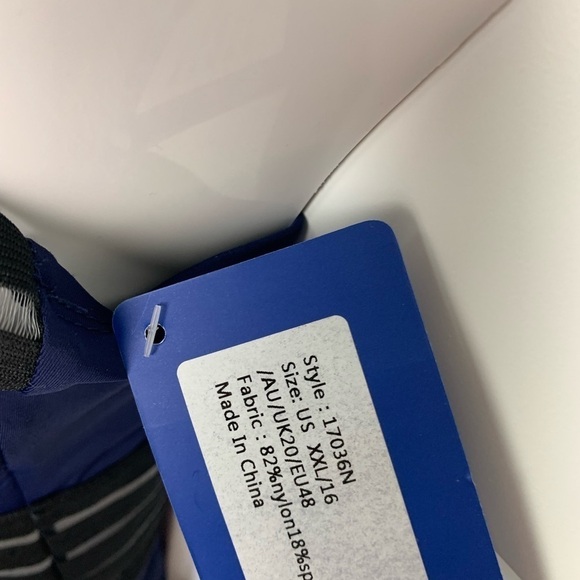 NWT Hilor One Piece Swimsuit Size 16 Navy Blue Black Sheer Straps - Picture 7 of 7